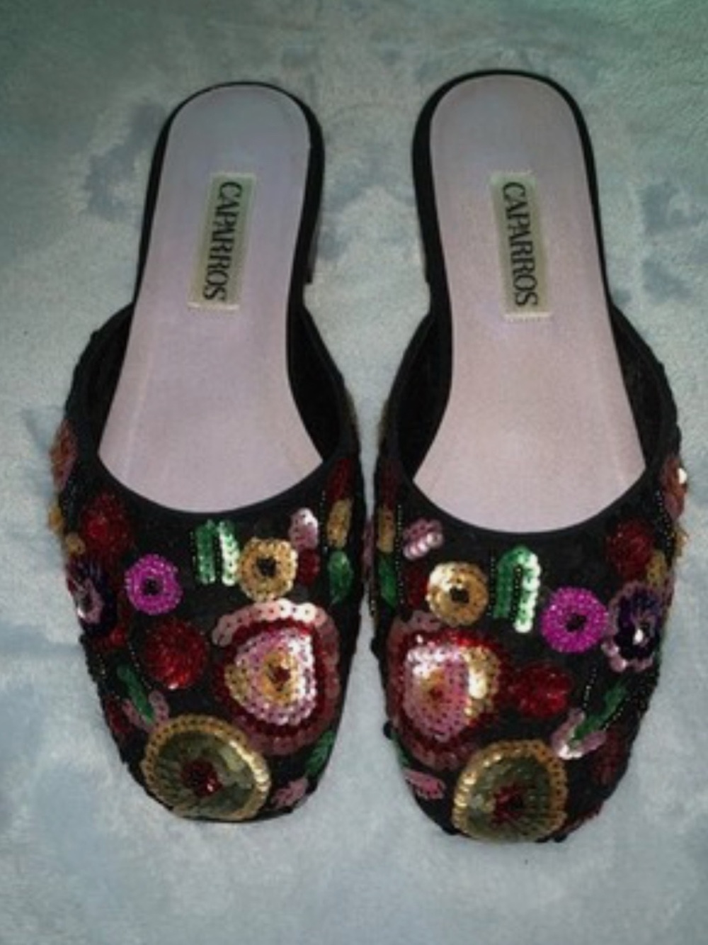 Vintage 1980’s Unworn Jeweled Caparros Flat Mules Size 7.5B